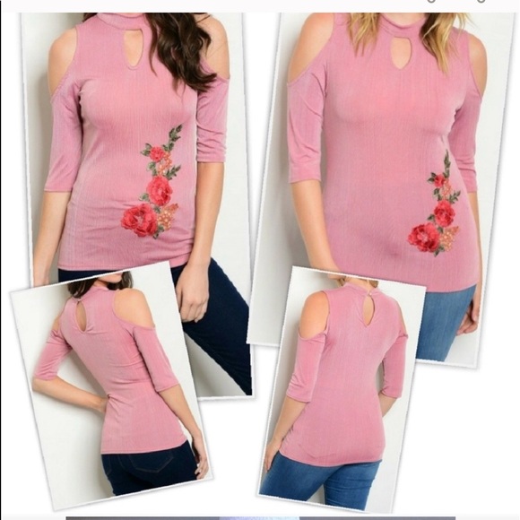 Bluebelle Tops - Bluebell Rose Pink Cold Shoulder Top